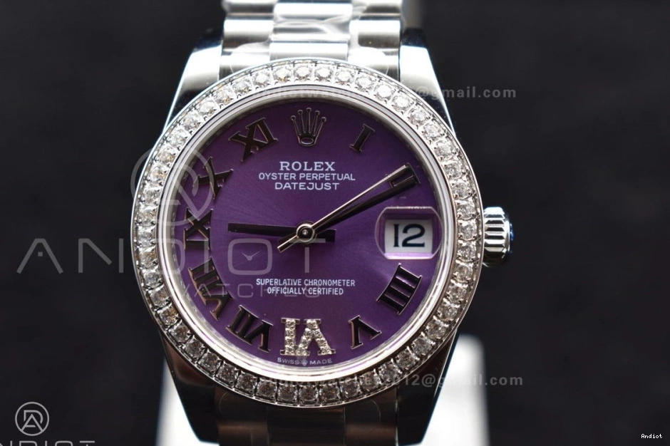 Style DateJust Markers BPF Dial on Bracelet Compact 31 278289 Purple President Ladies Steel 552 Bezel Roman 316L Diamonds 0811